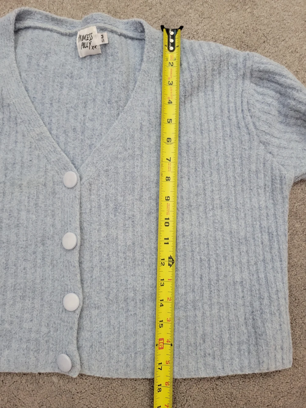 Princess Polly Light Blue Wool Blend Ribbed Cropped Cardigan S/M
